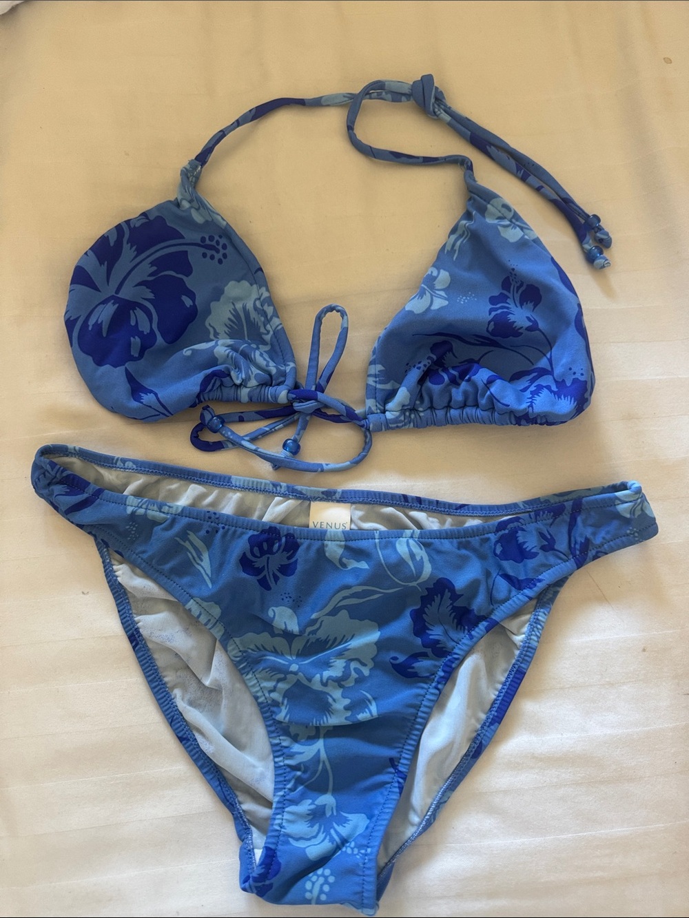 VENUS Blue Floral Triangle Bikini Set size D top size 10 bottom